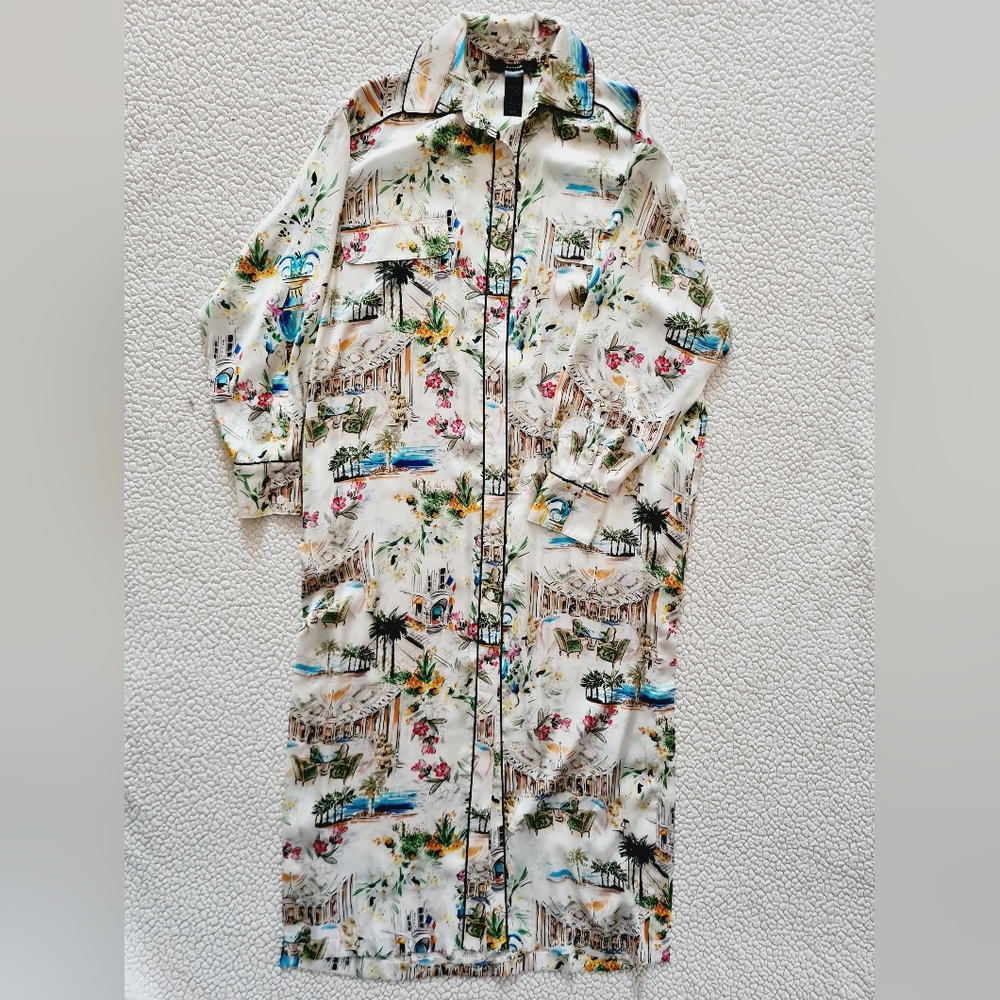 SMYTHE Cote d'Azur Floral Print Long Sleeve Shirt Dress Size XS Org $650 - Picture 6 of 15